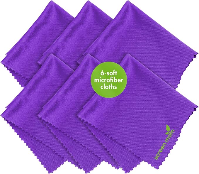 Screen Mom Screen Cleaner Purple Microfiber Cloths (6-Pack) - Microfiber Screens Cleaner Cloths, TV Cleaning Cloth for Electronic Cleaners, Laptop, Computer & Car Screens Cleaning Kit, TV Cleaners