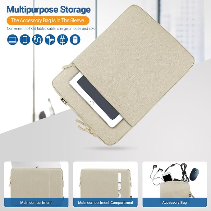ZYB Laptop Case 15.6 Inch,Waterproof Shockproof Laptop Sleeve 15.6 Inch for Lenovo ThinkPad IdeaPad HP Dell Acer ASUS Mac Pro 16 15 etc Computer Protective Case Sleeve with Pocket&Accessory Bag-Beige