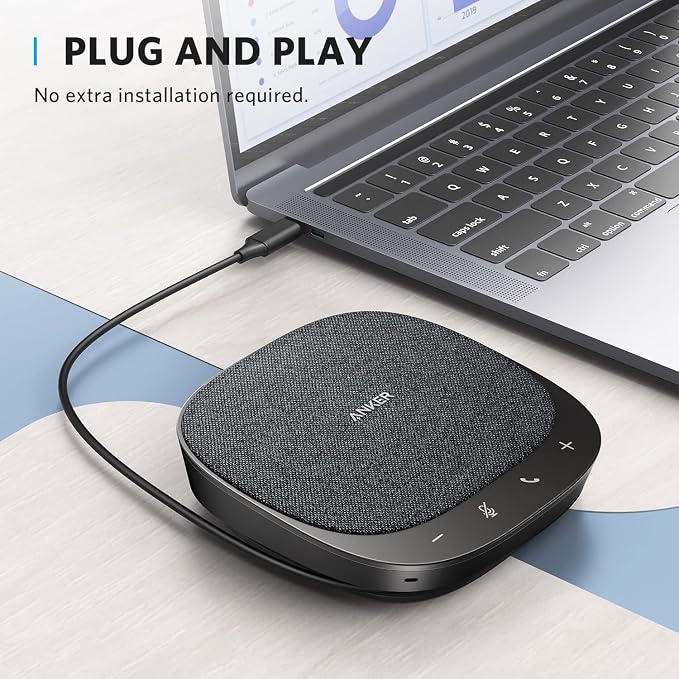Anker PowerConf S330 USB Speakerphone, Conference Microphone for Home Office, Smart Voice Enhancement, Plug and Play, 360° Voice Coverage via 4 Microphones, and Powerful Sound (Renewed)