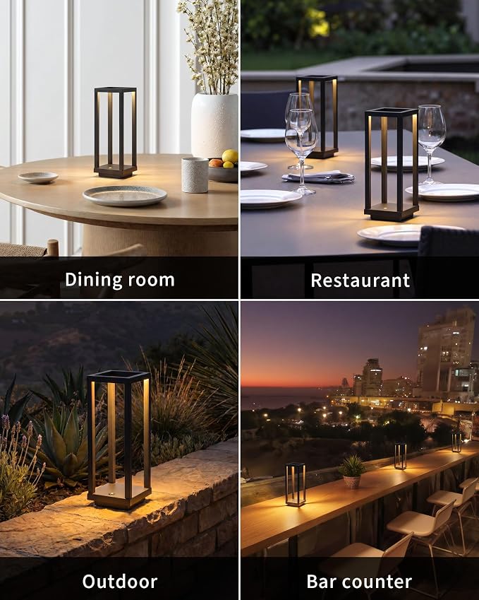 PUSU Cordless Waterproof Table Lamps, Black Outdoor Rechargeable 4000mAh Battery Operated Desk Lamp 2700K 3-Level Dimmable, Portable LED Lighting for Patio, Camping, Bedroom, Night Light