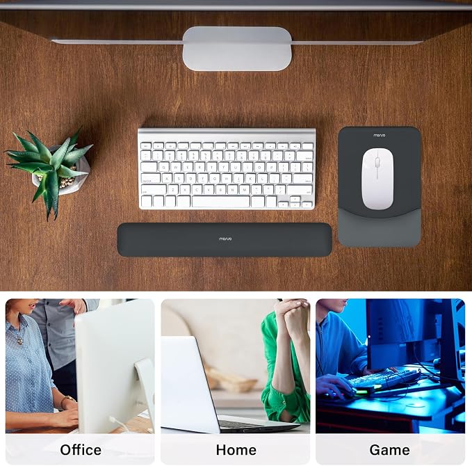MOSISO Wrist Rest Support for Mouse Pad&Keyboard Set, Rectangular Ergonomic Mousepad Non-Slip Base Home/Office Pain Relief&Easy Typing Pad with Neoprene Cloth&Raised Silicone Lining, Slate Gray
