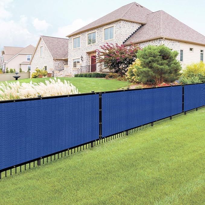 E&K Sunrise 4' x 58' Privacy Fence Screen with Grommets, Outdoor Windscreen Fence Covering Privacy Screen UV Blockage for Backyard Garden Patio, Zip Ties Included (Blue)