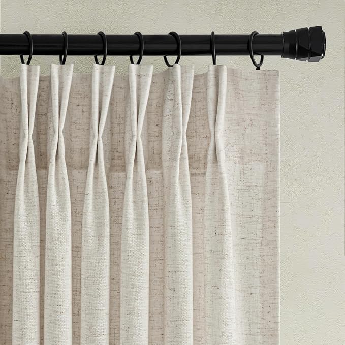 Memory Trained Pinch Pleated Curtains 96 Inches Long, Viral Linen Pinch Pleat Sheer Curtains with Ring Hooks&Clips for Track System Living Room, Beige Light Filtering Privacy Curtain 2 Panel Set