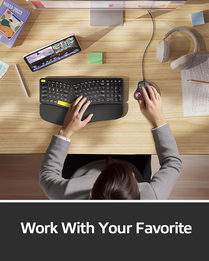 Nulea M509 Trackball Mouse Wired, Ergonomic Design, Easy Thumb Control, Precise & Smooth Tracking, 2-in-1 Interface (Type A &Type C), Compatible for PC, Laptop, Mac, Windows(Pink).