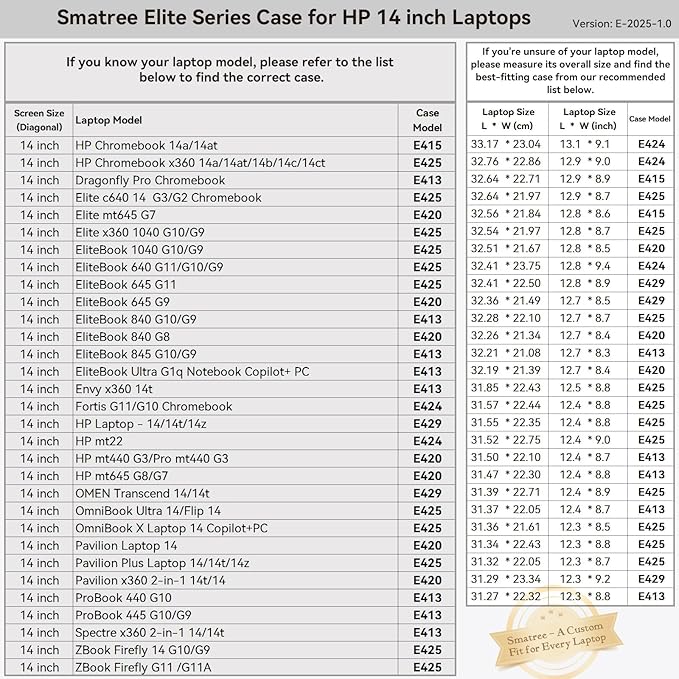 Smatree 14 inch Laptop Sleeve for HP OmniBook Ultra Laptop Next Gen AI PC 14-fd0087nr, for HP OMEN Transcend Gaming Laptop14t/14, Protective Case with Accessory Pocket, YKK Zipper (E429)