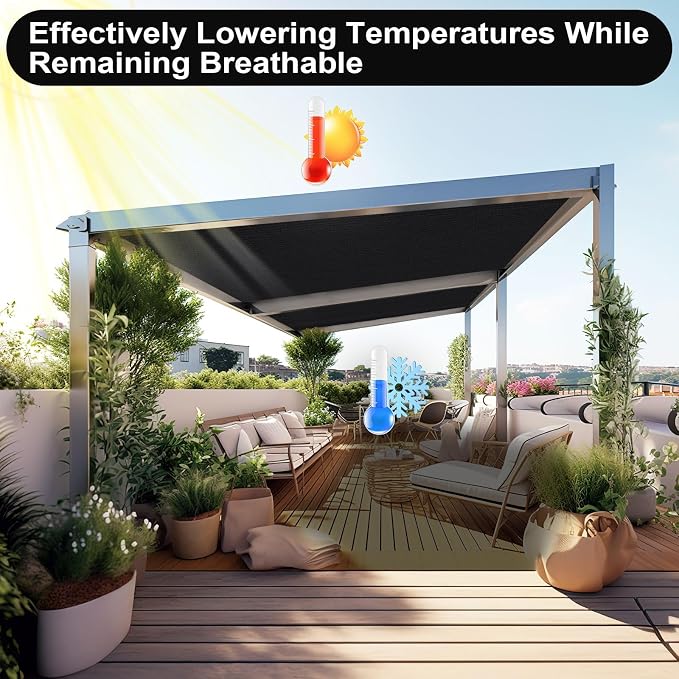 Artpuch 90% Sun Shade Cloth, 8 x 20 FT Pergola Shade Cover Canopy with Grommets, Sun Screen Fabric Tarp for Patio, Outdoor, Garden, Backyard, Black
