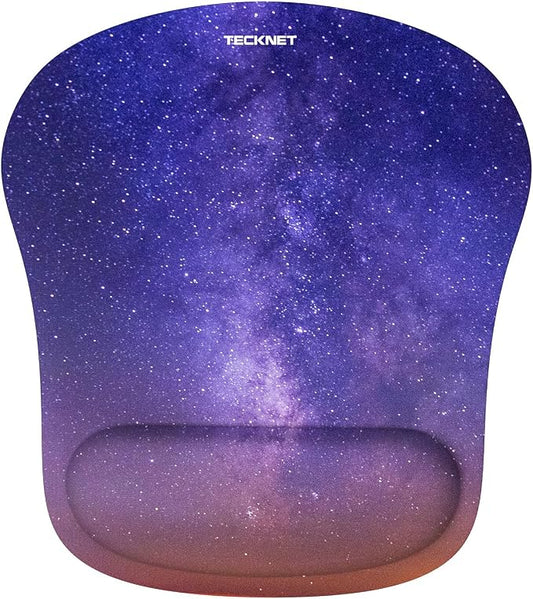 TECKNET Mouse Pad with Wrist Support, Ergonomic Gaming Mouse Pad Pain Relief, Portable Comfortable Mousepad for Computer, Laptop, Office, Home - Non-Slip Base, Waterproof Surface - Dark Purple Galaxy