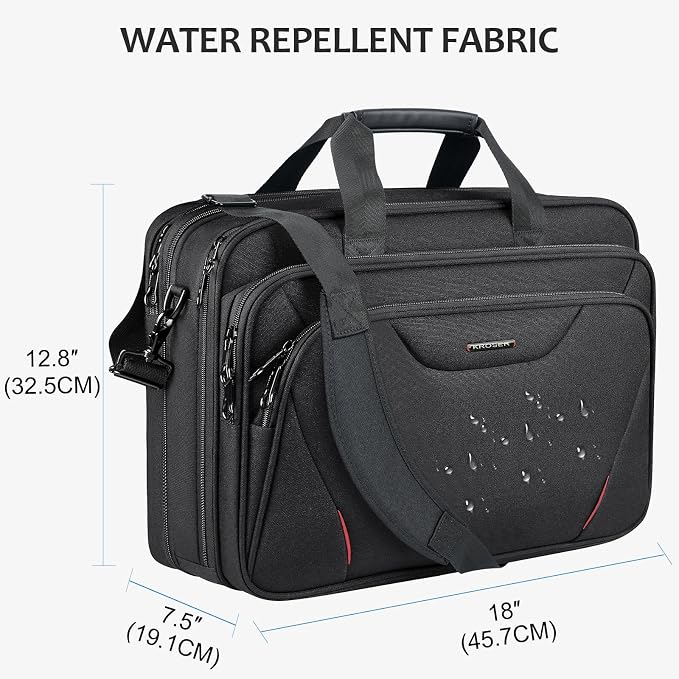 KROSER Laptop Bag Premium Laptop Briefcase Fits Up to 17.3 Inch Laptop Expandable Water-Repellent Shoulder Messenger Bag Computer Bag for Travel/Business/Men/Women-Black/Red