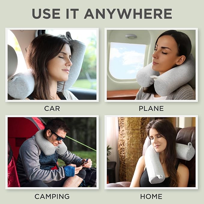 Dot&Dot Twist Memory Foam Travel Pillow for Airplane, Car and Home, Bendable Neck Pillow, Airplane Pillow for Neck Support, Chin, Lumbar and Leg, Adjustable Neck Roll Pillow