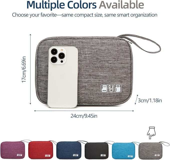 Electronics Organizer Travel Case - Water-Resistant Tech Bag for Cables, Chargers & Cord Management - Small Portable Pouch for Travel Accessories, Gear Bag for Airplane & Business