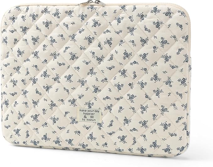 Puffy Laptop Sleeve 13-15.6 Inch Cute Quilted Laptop Protective Case Padded Floral Computer Sleeve for MacBook (A-Light Blue, 13 Inch)