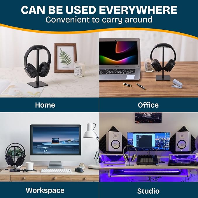 Headphone Stand for Desk - U Shaped Universal Headset Holder with Flexible Headrest, Sturdy Gaming Headphone Holder for Desk, Anti-Slip Base Headset Stand, Compatible with Most Headphones (Black)