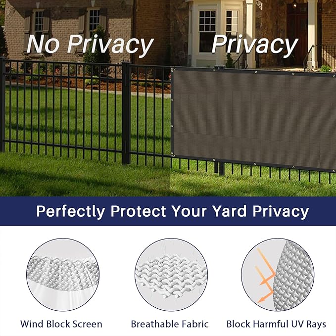 Windscreen4less 4' x 118' Privacy Fence Screen Heavy Duty Windscreen Fencing Mesh Fabric Shade Net Cover with Brass Grommtes for Outdoor Wall Garden Yard Pool Deck Brown