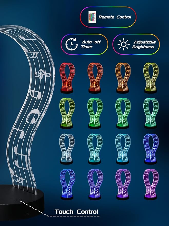 CoolGift Mart Light Up Headphone Stand with 16 Color Lights, Music Notes Pattern Acrylic Headset Stand with 1 USB and 1 Type-C Charging Ports, Gifts for Gamers Men and Music Lovers