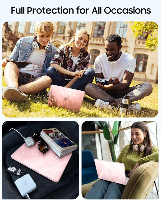 Fintie Compatible with MacBook Neo 13 Inch Case 2026 Model A3404 with A18 Pro Chip, Ultra-Thin Scratch Resistant Protective Hard Shell Cover with Keyboard Skin & Screen Protector (Glitter Blush)