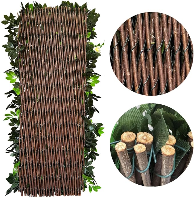 GLANT Expandable Fence Privacy Screen for Balcony Patio Outdoor,Decorative Faux Ivy Fencing Panel,Artificial Hedges (Single Sided Leaves) (4, Branches -Yellow Muxiang)