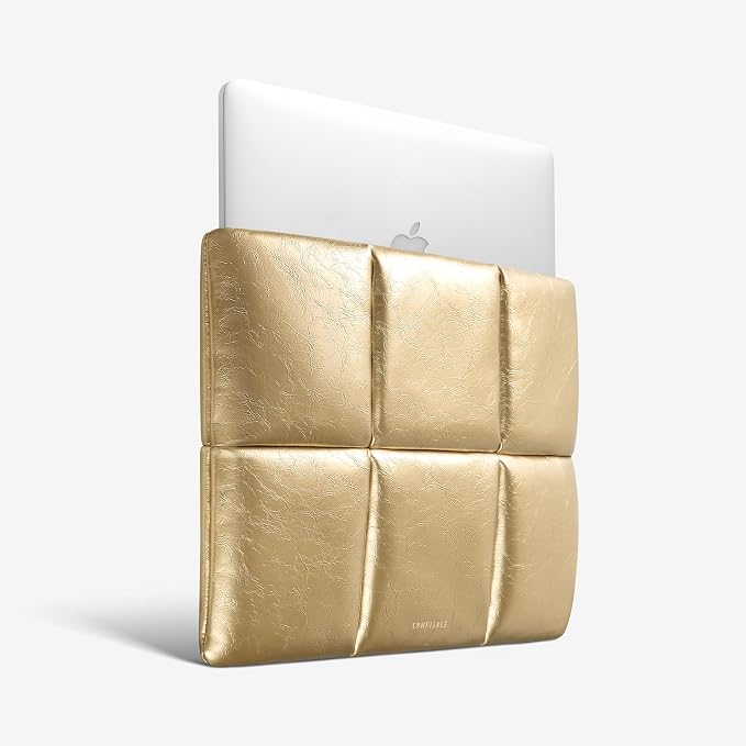 Comfyable Puffy Laptop Sleeve 13 Inch 14 Inch, Puffer Laptop Carrying Case, Pillow Case Compatible with MacBook Air M4 2025 M3 M2 M1, MacBook Pro M5 M4 Pro/Max, Gold