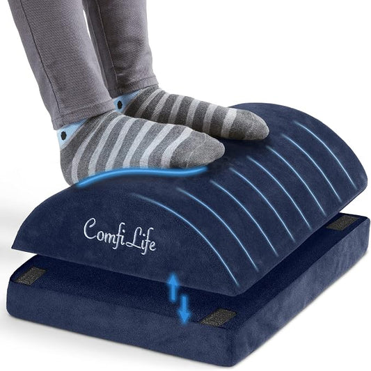 ComfiLife Foot Rest for Under Desk at Work – Adjustable Height Memory Foam Foot Stool for Under Desk, Office Chair & Gaming Chair – Ergonomic Footrest for Back & Hip Pain Relief (Navy)