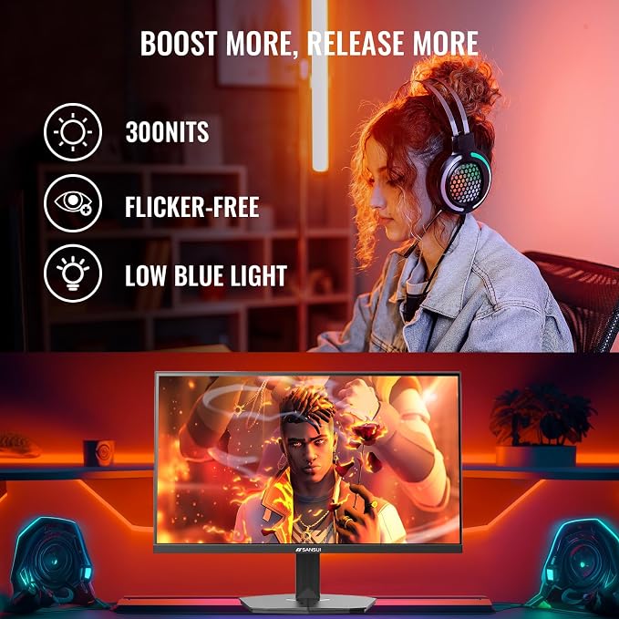 SANSUI Gaming Monitor, 24 Inch 180Hz, FHD 1080P 1ms 110% sRGB Computer Monitor, HDMI DP Ports VESA Support for Game Office (HDMI Cable Included)