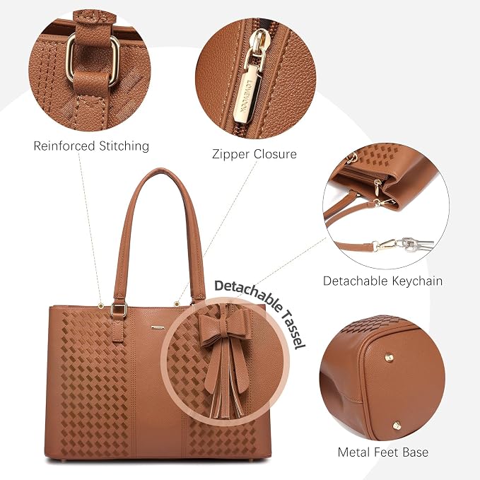 LOVEVOOK Laptop Tote Bag for Women 15.6 Inch Waterproof PU Leather Computer Bags Women Business Office Work Bag Briefcase,Brown
