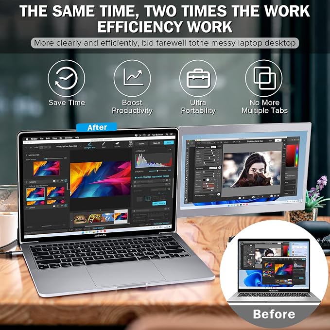12'' Portable Monitor for Laptop Screen Extender for 14.2'' MacBook, Designed for MacBook Screen Extender FHD 1080P IPS Display Plug and Play P1M