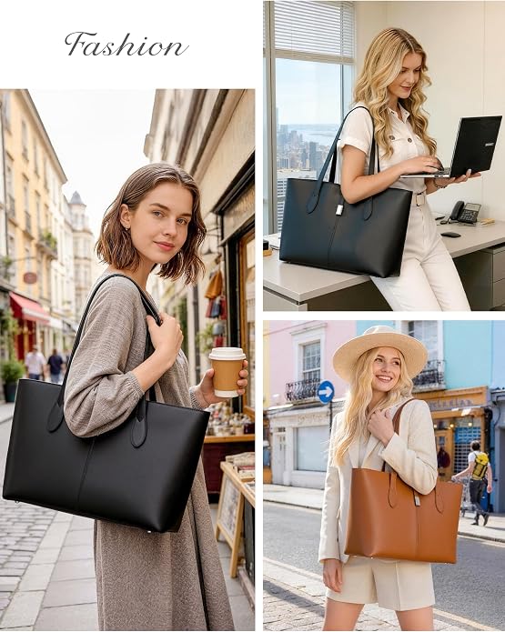 TOPEAST Laptop Tote Bag for Women with Removable Laptop Sleeve Lightweight 15.6" Work Shoulder Bag Leather Computer Handbag