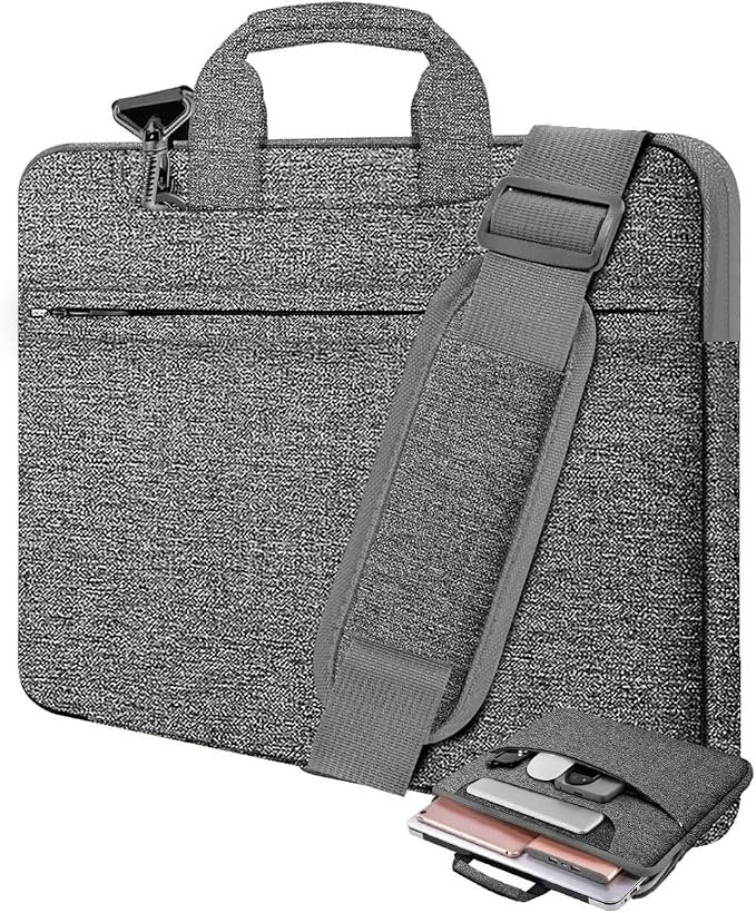 Laptop Case 15.6 inch Shoulder Bag, Durable Shockproof Protective Computer Carrying Briefcase with Multi-Pockets and Strap Compatible with Most 15.6 inch Notebooks,Dark gray