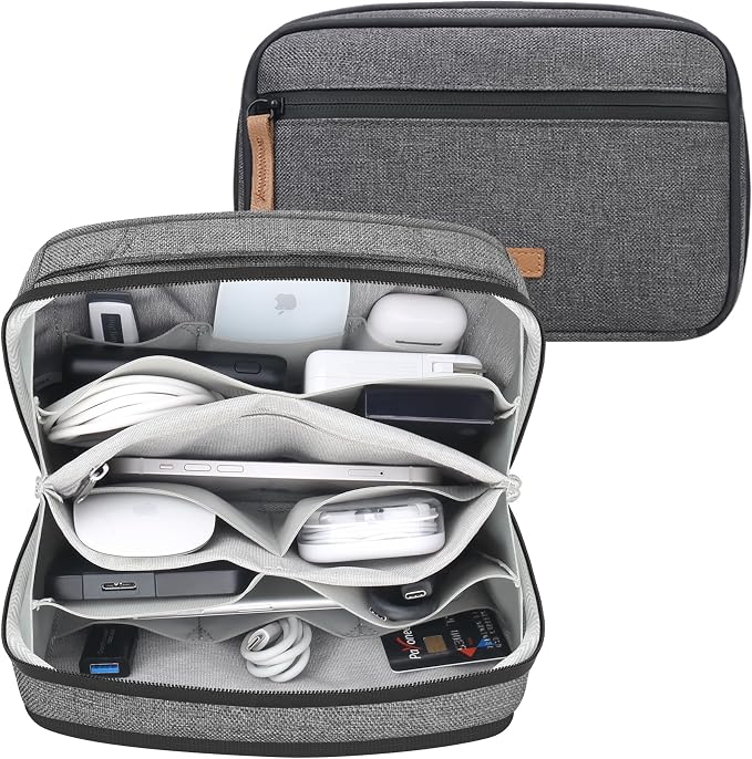 Lacdo Electronic Organizer Accessory for MacBook Charger, Cables, Power Bank, Hard Drive, Travel Cords, SD Card, Water-resistant Storage Bag with Card Slots for Memory Card, Gray