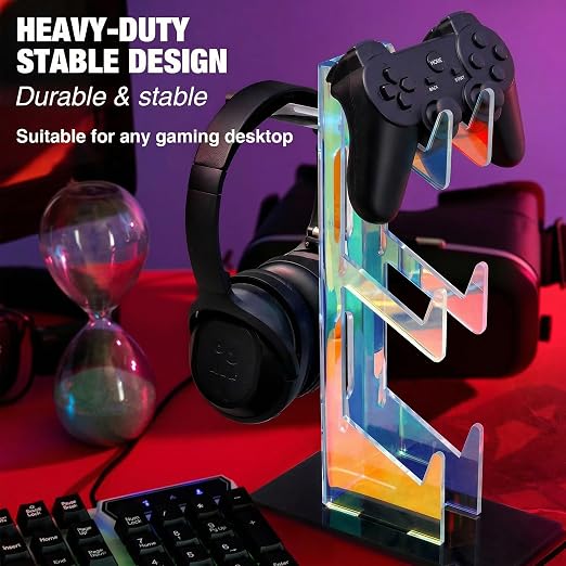 NiHome Iridescent Acrylic Multi-Tier Universal Game Controller Headset Holder Stand for PS5 Xbox ONE Switch Colorful Controller Stand Gaming Accessories Anti-Slip Stable Headphone Holder (3-Tier)