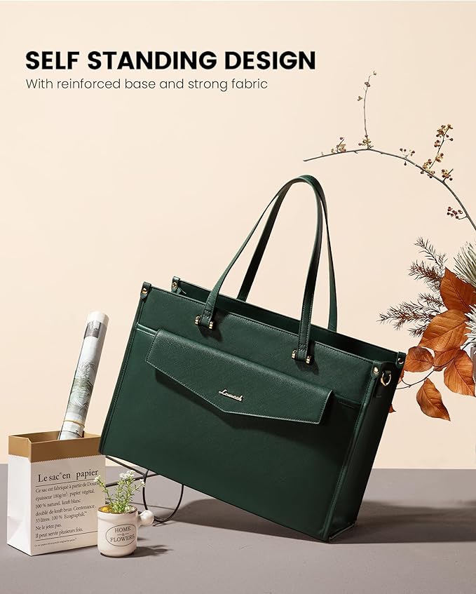 LOVEVOOK Laptop Bag for Women, 15.6 inch Laptop Tote Bag 2-in-1 Professional Work Bag Business Briefcase with Clutch Purse, Waterproof Leather Computer Handbag for Teacher Office Travel