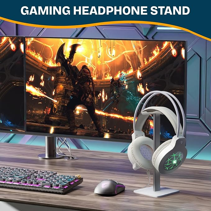 Headphone Stand for Desk - U Shaped Universal Headset Holder with Flexible Headrest, Sturdy Gaming Headphone Holder for Desk, Anti-Slip Base Headset Stand, Compatible with Most Headphones (White)