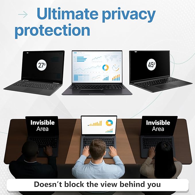 VINTEZ 14 Inch 16:10 Privacy Screen for Computer Monitor and Laptop - Anti Glare Protector Film Blue Light Filter Eye Protection - Computer Screen Privacy Shield