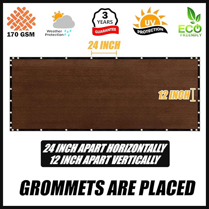 Royal Shade Custom Size 5' x 192' Brown Fence Privacy Screen Windscreen Cover Netting Mesh Fabric Cloth - Cable Zip Ties Included (We Make Custom Size)