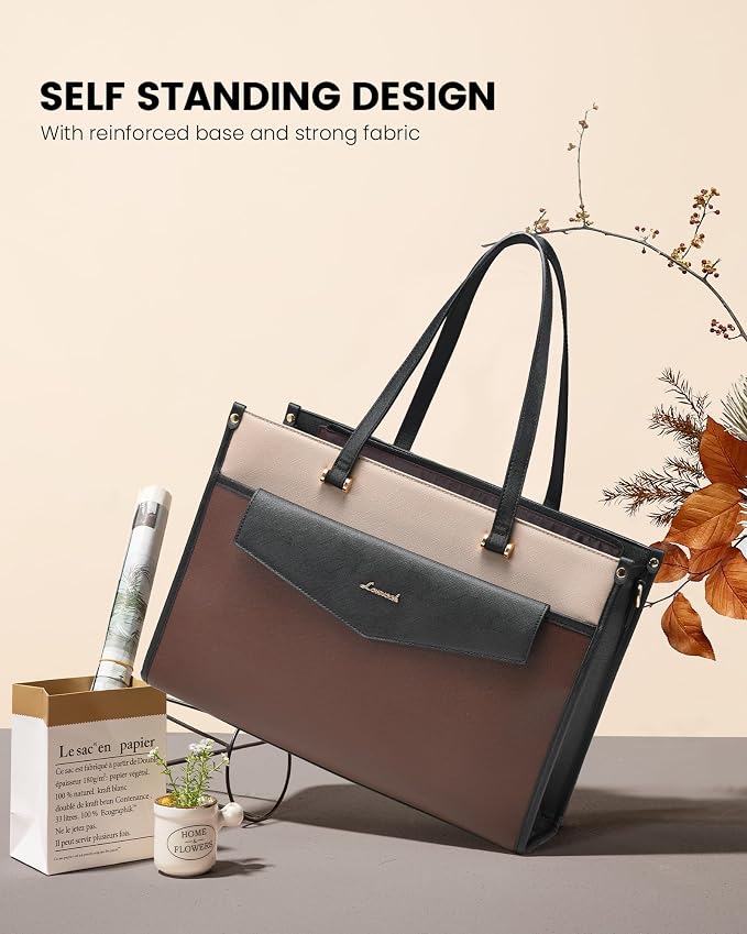 LOVEVOOK Laptop Bag for Women, 15.6'' Laptop Tote Purse 2-in-1 Professional Work Bag Business Briefcase with Clutch Purse, Waterproof Leather Computer Handbag for Teacher Office Travel