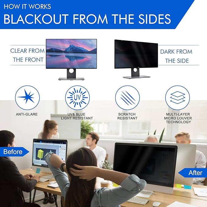 Magicmoon 2-Pack 24 Inch Computer Privacy Screen Filter, Anti-Spy/Glare Protector Film for Widescreen Monitor with 16:9 Aspect Ratio (Width x Height: 531mm x 298mm)