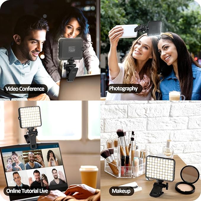 XINBAOHONG Rechargeable Selfie Light, Clip Fill Light for Phone Laptop Tablet Portable Light for Video Conference Live Streaming Zoom Call Makeup Picture (Black)