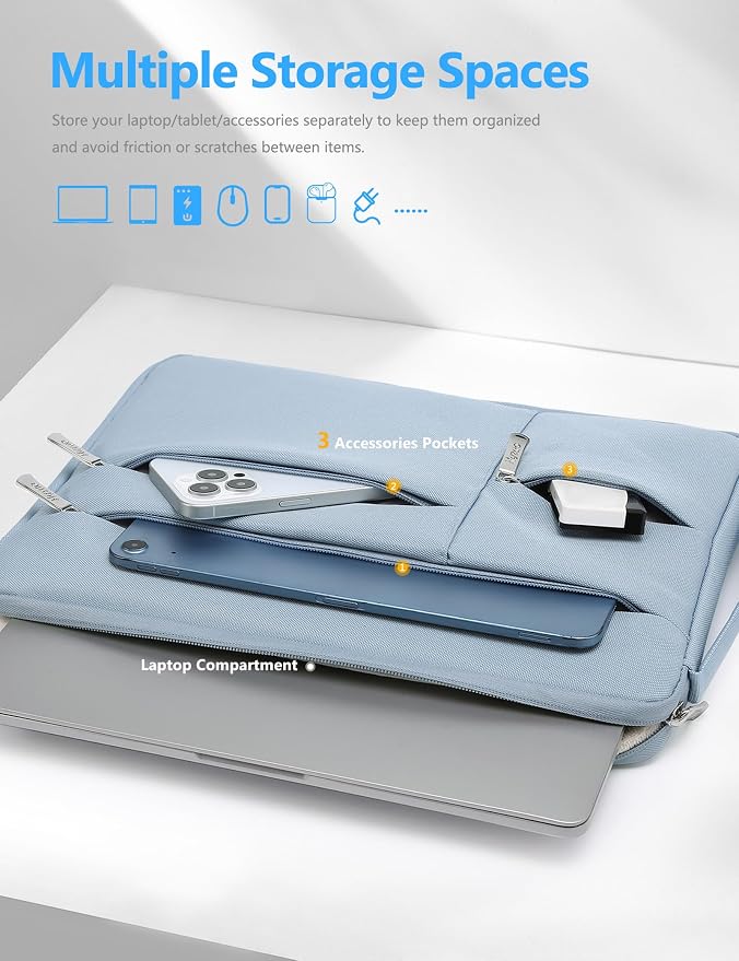 HYZUO 15-16 Inch Laptop Sleeve Bag for MacBook Pro 16 M5/M4/M3/M2/M1 Pro/Max A3428 A3429 2026-2019, 15" Surface Book, Notebook Case for 15" 15.6" HP Dell Lenovo Asus Acer Samsung, Pale Blue