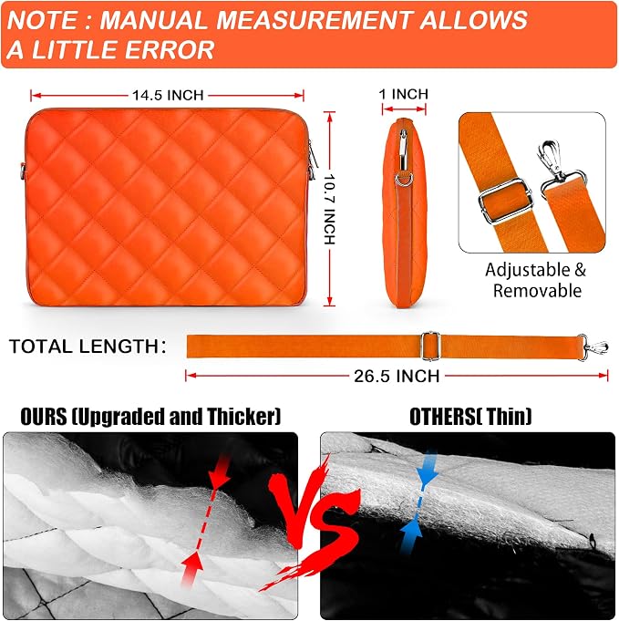 Puffy Quilted Laptop Sleeve with a Removable Shoulder Strap Compatible with MacBook Air/Pro, 13-13.3 inch Notebook, Compatible with MacBook Pro 14 inch M3 M2 M1 Chip 2023-2021