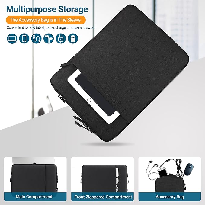 ZYB Laptop Case 16 Inch,16 Inch Laptop Sleeve for 16 Inch Notebook MacBook Pro 16 Lenovo ThinkBook/IdeaPad/ThinkPad HP Dell Acer ASUS etc Waterproof Computer Sleeve with Pocket & Accessory Bag-Black