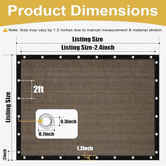 Shade&Beyond 90% Sun Shade Cloth with Grommets, 6' X 12' Pergola Shade Cover Canopy, Mesh Tarp Sun Screens for Patio, Outdoor, Garden, Backyard, Mocha