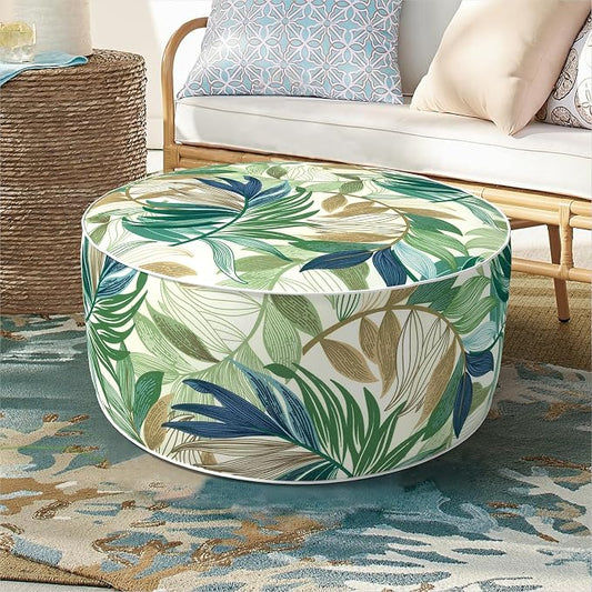 DYTXIII Inflatable Ottoman Stool D21 xH9 for Outdoor/Indoor Use, Water Repellent Patio Foot Rest Stool with Portable Handle,Round Pouf Ottoman Suitable for Garden,Deck and Camping - Lush Leaf Green