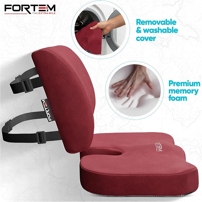 FORTEM Seat Cushion, Office Chair Cushion, Lumbar Support Pillow for Office Chair, Memory Foam Car Seat Cushions, Sciatica Coccyx Tailbone Pain Relief, Cushions for Back Support, Washable, Non Slip XL