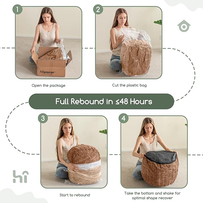HIGOGOGO Pouf Ottoman Stuffed Round Modern Foam Filled Foot Rest Poufs for Living Room Chair Decorative 20 X 15 Inches Boho Relax Stool for Wedding Christmas Party, Brown