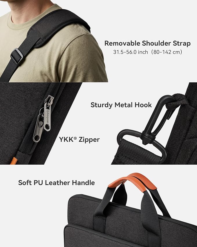 bagasin 15 15.6 16 inch Laptop Computer PC Shoulder Bag Carrying Case, Water-Repellent Fabric Briefcase, Lightweight Toploader, Business Casual or School
