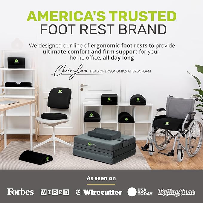 ErgoFoam Foot Rest for Under Desk at Work Adjustable - Chiropractor-Endorsed, High-Density Foam, Velvet (Black)