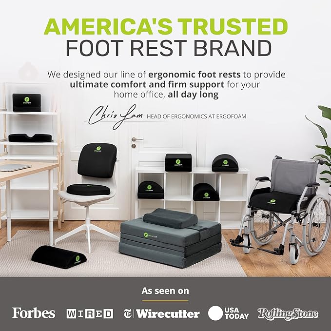 ErgoFoam Foot Rest for Under Desk at Work - Chiropractor Endorsed 2in1 Adjustable Premium Under Desk Footrest - Ergonomic Desk Foot Rest with High-Density Compression-Resistant Soft Foam (Black, Mesh)