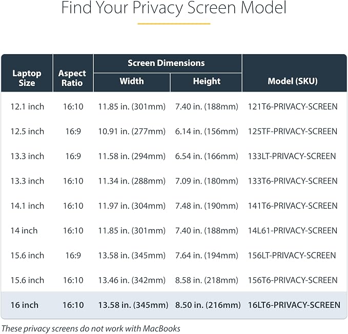 StarTech.com 16-inch 16:10 Flip-Up Privacy Screen with Touch, Laptop Security Shield, Anti-Glare Blue Light Filter