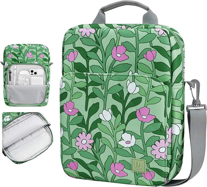 Dadanism 9-11 Inch Tablet Sleeve Bag Carrying Case with Shoulder Strap for iPad (A16) 11", iPad 10th Gen 10.9", iPad Air M4/Pro M5 11", iPad 9/8/7th 10.2", Galaxy Tab A11+ Plus 11", Cyan+Flower
