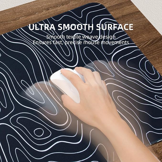 VOVIPO 3 in 1 Wireless Charging Mouse Pad, Gift for Dad/Office Manager,Wireless Charger Compitable with iPhone/Watch/airpods. Wireless Charging Desk Mat 90 x 40cm,Black Topographic Computer Desk Pad