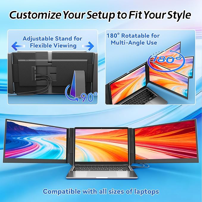 Teamgee Laptop Screen Extender, 15.6" Ultra-Slim FHD Portable Monitor, Plug & Play Triple Laptop Monitor Extender for Travel, Work, and Gaming, Compatible for Mac/Windows/Android/Dex